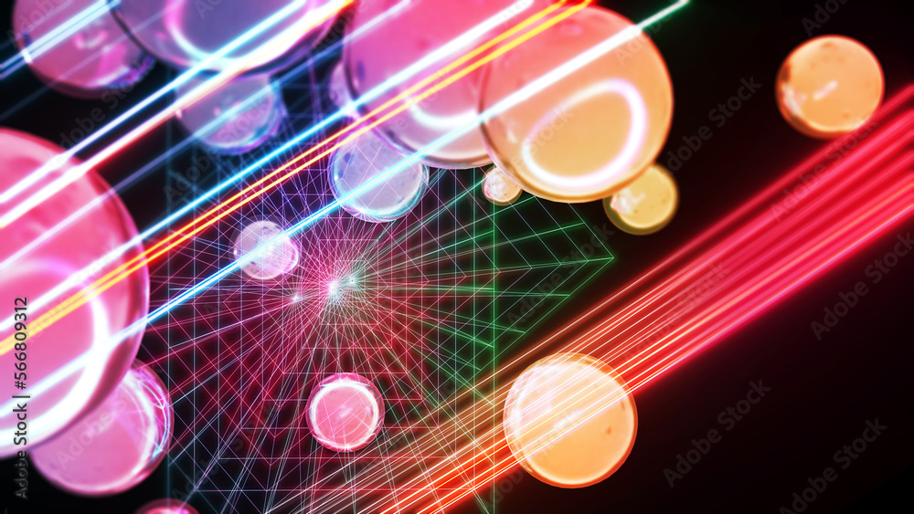 Poster abstract background circular movements and colorful digital line grid,3d rendering