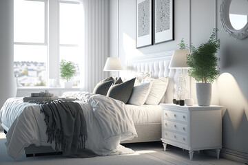 white master luxury realistic bedroom interior  3d rendering. Generative Ai