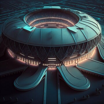 Aerial view of a futuristic stadium.Generated ai.