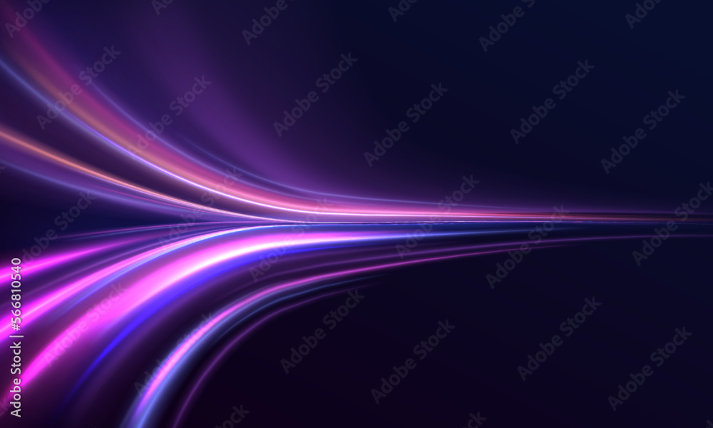 Poster High-speed light trails effect. Futuristic dynamic motion technology. Neon color glowing lines background