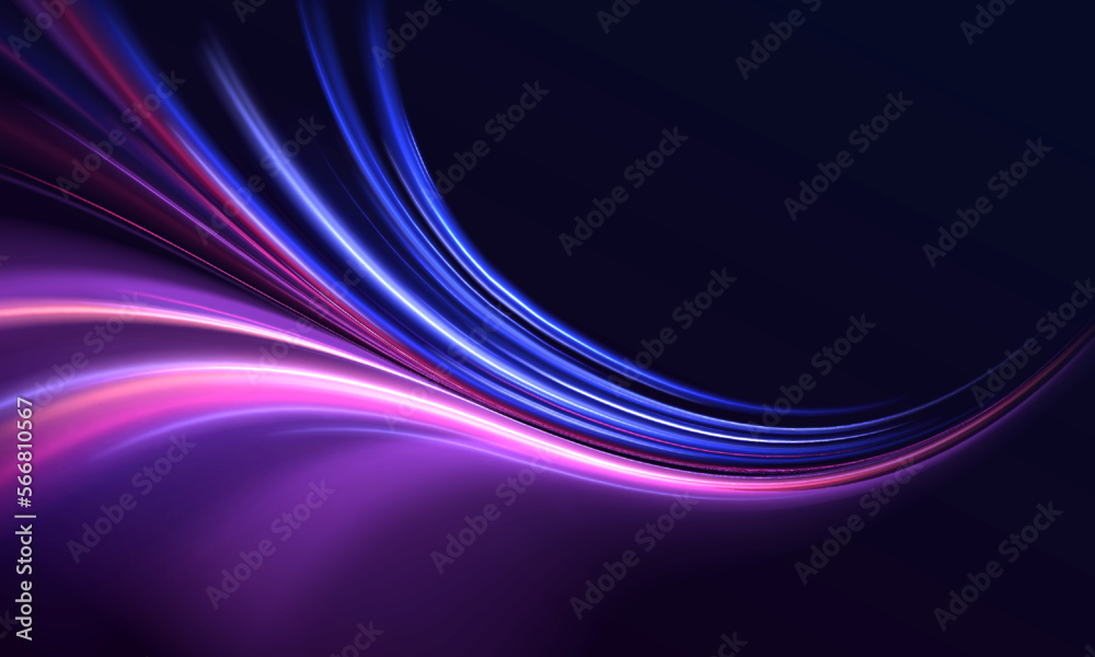 Poster High-speed light trails effect. Futuristic dynamic motion technology. Neon color glowing lines background