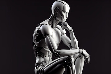  Humanoid AI robot thinking. AI generative. 