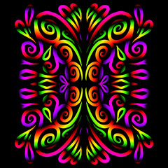 Beautiful colourful gradient flowers line art of traditional abstract symbol batik dayak ornament design template elements