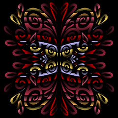 Beautiful colourful gradient flowers line art of traditional abstract symbol batik dayak ornament design template elements
