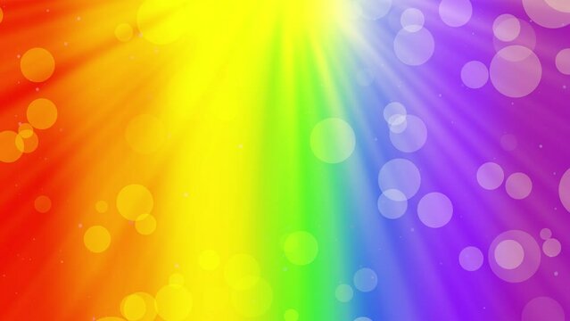 LGBT background with rainbow colors. Animated Sunrays, bokeh, glitter. Loop. 29,97fps