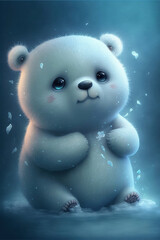 Obraz na płótnie Canvas Fluffy heart melting cute animated polar bear cub baby - generated with AI