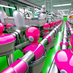 Liquid Candy Robots Factory Plant Wall Painting Surreal Concept - AI Generated