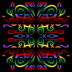 Beautiful colourful gradient flowers line art of traditional abstract symbol batik dayak ornament design template elements