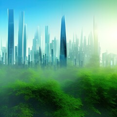 Green futuristic cityscape - generative ai