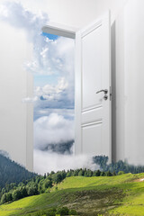A white door opening to another world. The Door Between Worlds