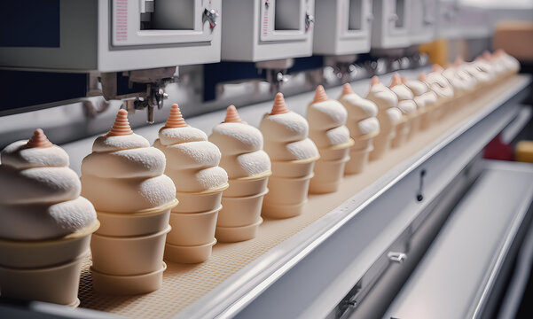 Factory line ice cream, Industry food plant, production . Generation AI