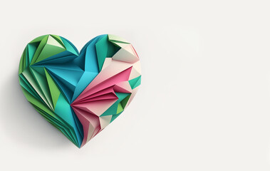 Rare disease day illustration with blue, green and pink heart with copy space. International rare disease day.  AI generative - obrazy, fototapety, plakaty