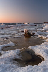 rocky Sea coast in winter