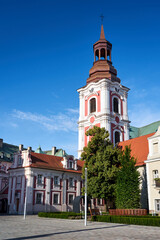 The historic belfry of the baroque monastic church in the city of Poznan