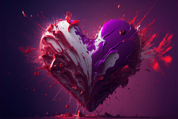 Fototapeta na wymiar Simple 3d splash in the shape of a heart floating in the air on a purple background, heart shape