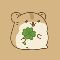 adorable and happy hamster with a lucky clover