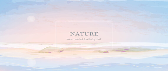 Ocean view background.  Warm summer illusration. Watercolor pastel landscape. Nature background with place for text. Horizontal web banner. © Violetta