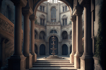Obraz premium Exterior church architecture illustration created with Generative AI Technology