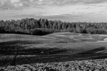 Early spring in Latvia, fields, rivers and landscapes