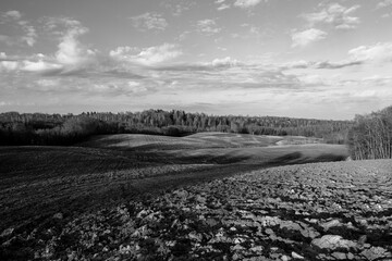 Early spring in Latvia, fields, rivers and landscapes