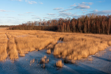 Lake landscape with blue sky and white clouds