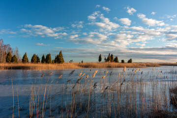 Early spring in Latvia, fields, rivers and landscapes