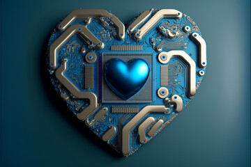 Blue heart designed as central processing unit of love