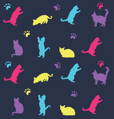 Colorful cat pattern hand drawn vector design, illustration