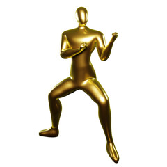 3D Render Gold Stickman Karate Pose in Stance