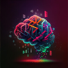 bright colored artificial intelligence brain,  AI generated