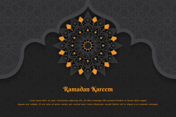 Black luxury background with orange color design for ramadan kareem or eid mubarak template design