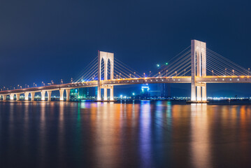 Bridge between the islands at night time. Macau.