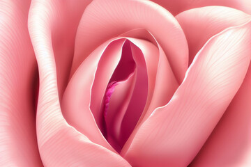Closeup of rose petals, vulva shape, delicate pink flower, concept of feminine vulvar health and vulvodynia, generative ai