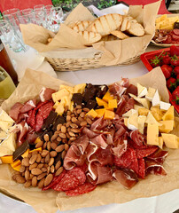 table setting with appetizers, plates, glasses