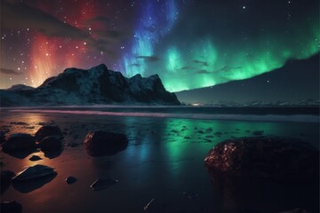 Naklejka na ściany i meble Aurora borealis. Landscape and scenery. Generative AI