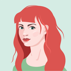 Young beautiful woman portrait illustration. Social avatar on colourful background