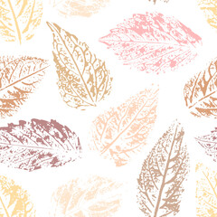 Vector seamless botanical pattern, imprinted leaves. Beautiful design for textile, wallpaper, wrapping paper.