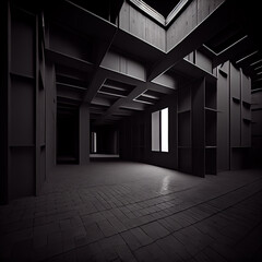 Dark black empty architecture interior. black room. interior Background. Ai generated
