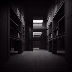 Dark black empty architecture interior. black room. interior Background. Ai generated