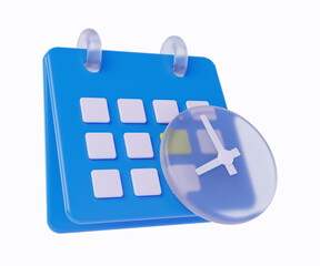 calendar icon with watch 3d illustration ,  appointment, reminder icon with glass morphism style