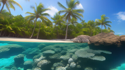 Fototapeta na wymiar seascape in the shallow water of the coral reef in caribbean sea, Generative A