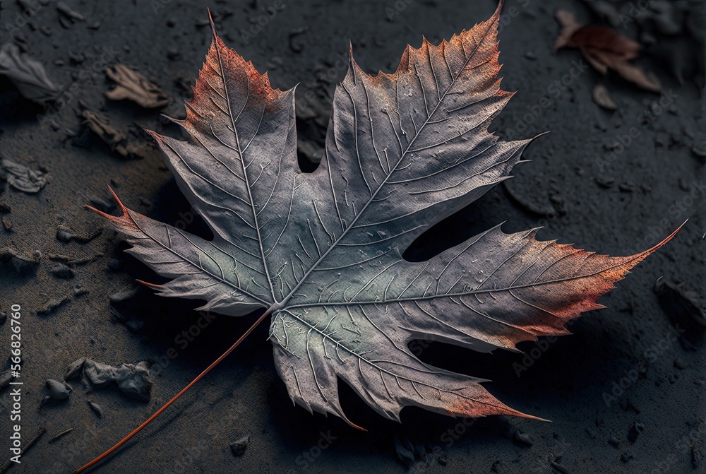 Wall mural abstract background of close up dry maple leaf on ground, generative ai
