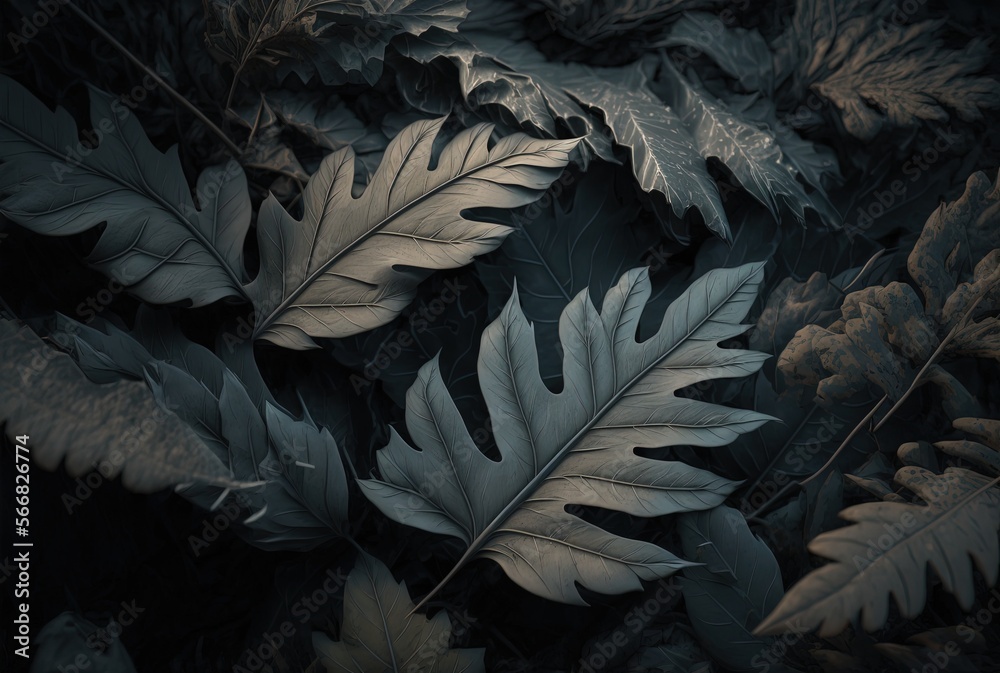 Canvas Prints abstract background of close up dry leaves on ground, generative ai