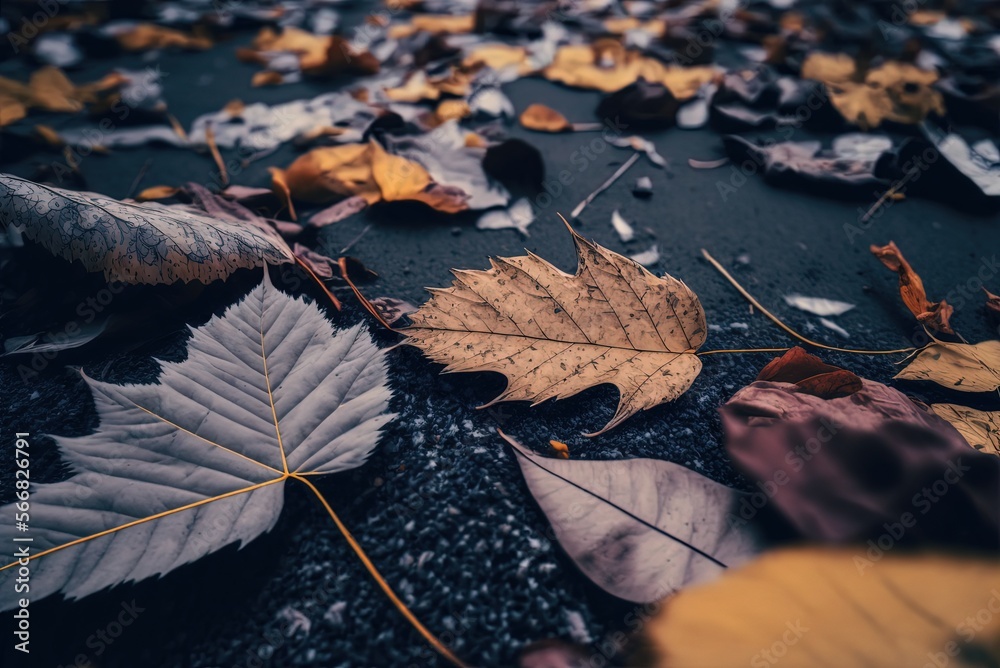 Canvas Prints abstract background of close up dry maple leaves on ground, generative ai