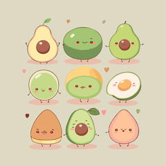 Set of funny avocados