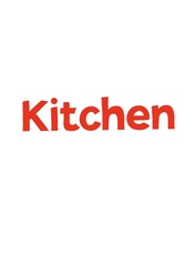Fototapeta na wymiar Kitchen word design. Lettering. Red word kitchen on white background
