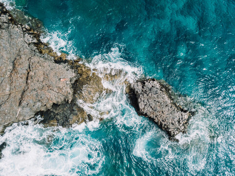 Aerial view of rocky coastline, Tenerife, Canary Islands, Spain
