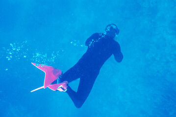 A man scuba diving, Virgin Island, Cruz bay.