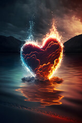 burning heart in the sky. Burning red heart. Genenative AI