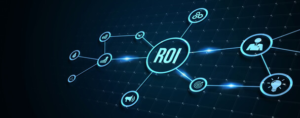 Internet, business, Technology and network concept. ROI Return on investment financial growth concept. 3d illustration.